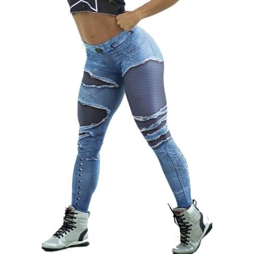 Womens 3D Printed High Waist Pants Anti-Denim Pringted Skinny Leegins Mujer Clothes Workout Fitness Jeggings Mesh Sexy Leggings