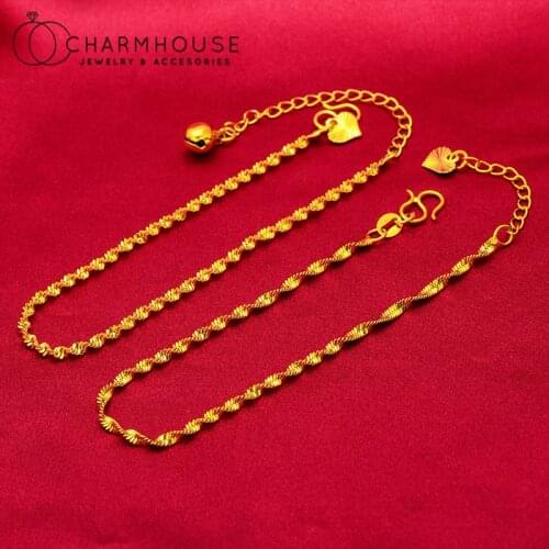 24K Yellow Gold GP Charm Bracelets For Women Water Wave Chain Bracelet Wristband Pulseira Femme Minimalist Jewelry Accessories