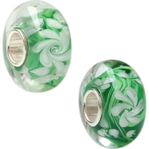 Emith Fla 100% 925 Sterling Silver Large Hole Flower DIY Lampwork Charm Bead Fit European Bracelet Bangle Jewelry Accessories