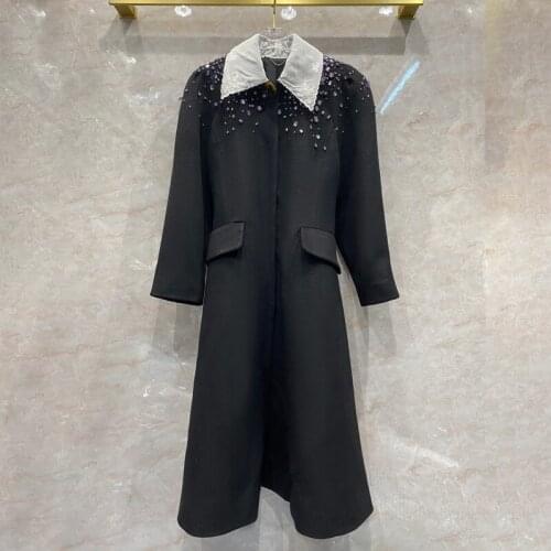Autumn Winter High quality Diamonds womens Wool dress Hot fashion elegant black dress C763