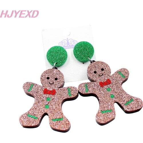 1pair) HP061- Christmas Gingerbread Man Dangle Earrings Holiday Acrylic Cookie Earrings