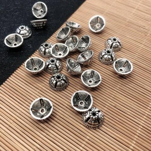 10pcs Antique Silver Tone End Caps Beads for Bracelet Necklace Anklet DIY Jewelry Making Findings 12x12x6mm, Free Shipping