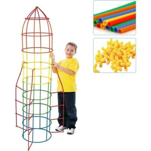 100/200/300 PCS 4D DIY Plastic Straw Building Blocks Toy Set Creative Assembly Constructor Engineer Educational Toys Kids Gift