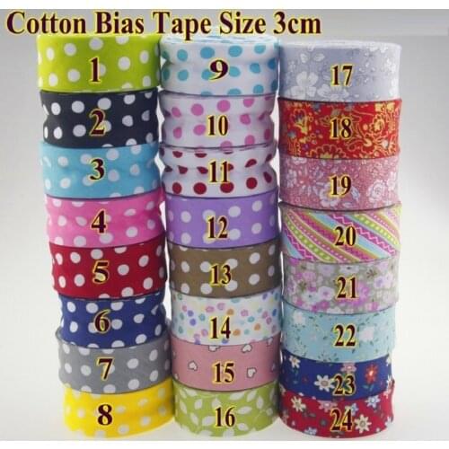 100% Cotton Bias Tape dots, 30mm Dots Bias binding fold tape, Printed big white spots DIY sewing 5meters/lot