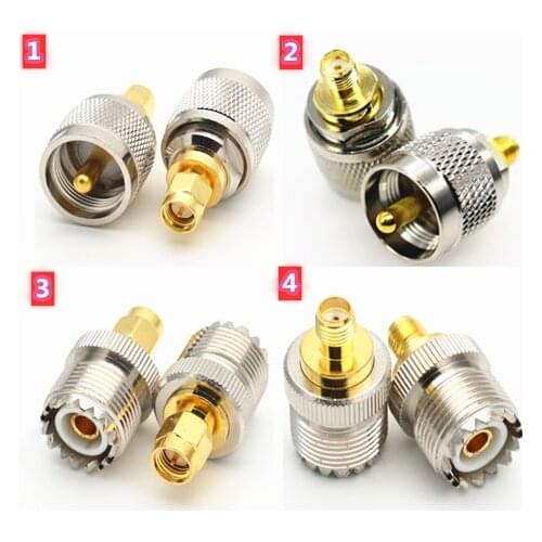 2pcs Adapter SO239 PL-259 UHF Male Plug & Female Jack to SMA Male Plug & Female Jack RF Coaxial Connector