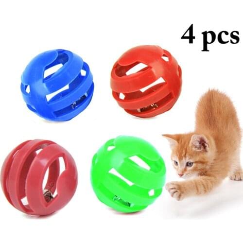 4pcs/Set Funny Cat Ball Toy Hollow Training Cat Interactive Toy Cat Bell Toy For Cats Kitten Pet Interaction Supplies