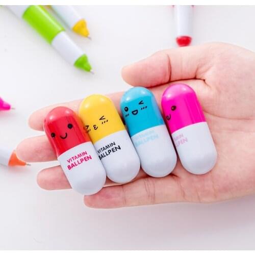 5pcs Cute Kawaii Capsule Pill Ballpoint Pen Retractable 0.5mm Blue Cute Ink Ball Gel Pens Set for Student Office School Supplies