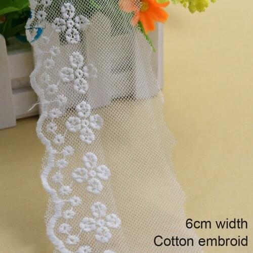 5yards 6cm wide white lace cotton embroid lace sewing ribbon fabric guipure diy trims warp knitting DIY Garment Accessories#3674