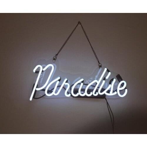14“ Paradise White Acrylic Custom Neon Light Lamp Sign Beer Bar Handmade Real Glass Decorate Home Wall Room Windows Tube Artwork