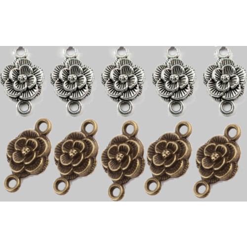 30Pcs/Pack Two Hole Daisy Flower Tibetan Silver Bracelet Connector Beads Charms Pendant for Jewelry Making Necklace DIY Findings