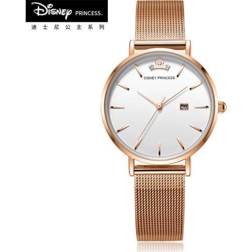 Disney Top brand original Princess Womens Watches Steel Strap Gift Box Ladies Rose Gold Black Quartz Clocks Waterproof Religio