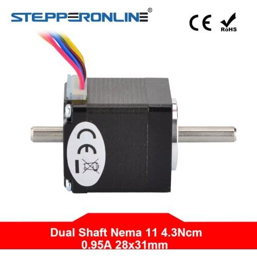 Dual Shaft Nema 11 Unipolar Stepper Motor 6-lead 1.8deg 4.3Ncm(6.1oz.in) 0.95A 5mm Shaft Step Motor