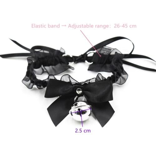 Erotic Fetish Accessories with Sexy Lace Adjustable Elastic Bow Bell Bondage Collar for Lover Role Play Party Nightlife