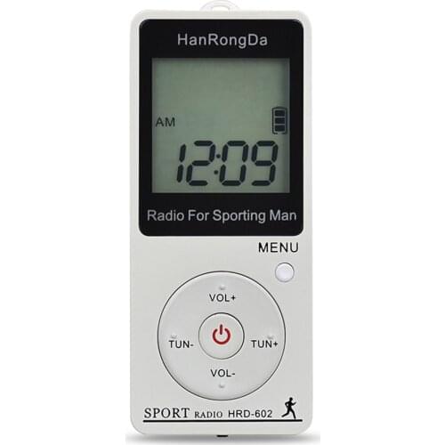 HRD-602 Portable Radio with Earphone Receiver FM/AM Radio LCD Display Lock Button Sports Pedometer Sports Mini Radios