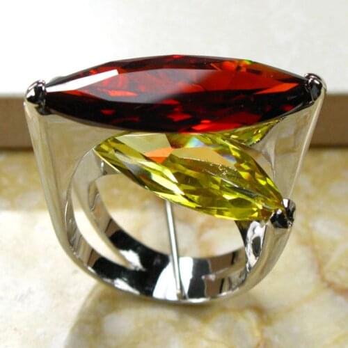 Huge Garnet Yellow Crystal Zircon 925 Sterling Silver Ring Size 6 7 8 9 10 R95