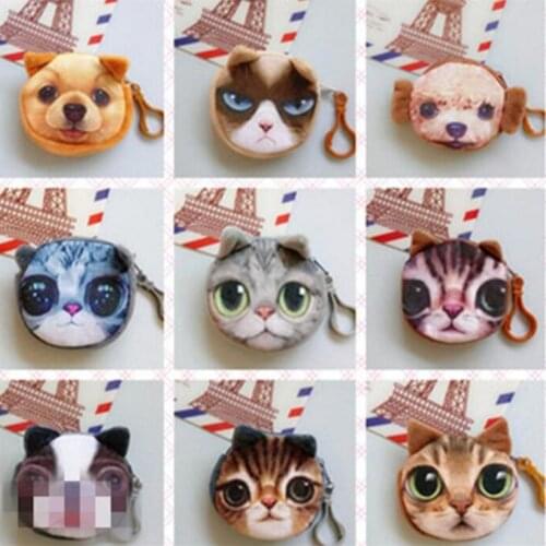 M097 Cute Women Purse Meow Star Dog Cat Buckle Plush Puppy Kitten 3D Simulation Small Hanging Buckle Coin Purses Wallet