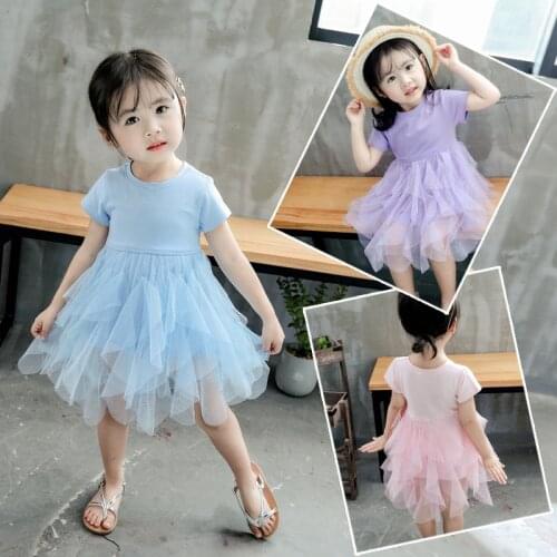 Baby Girl Lace Tulle Tutu Kids Summer Fluffy Pink Dress For Girls Cute Blue Casual Outfits Children Solid Color Clothes