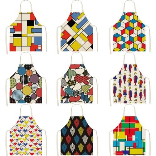 Women Kitchen Apron Cotton Linen Abstract geometry Sleeveless Chef Cooking Aprons Kitchen accessories 68*55cm 0089