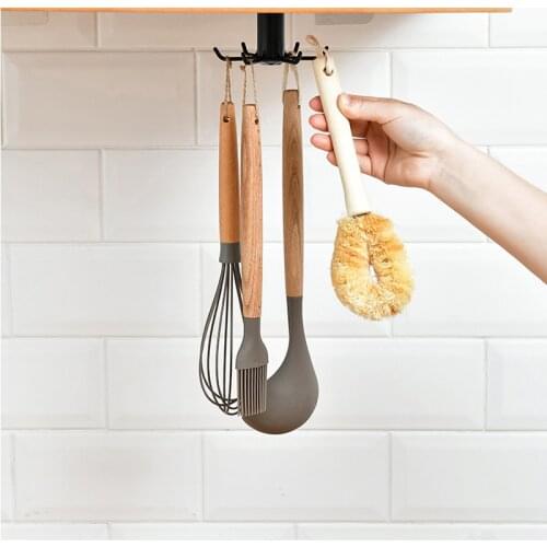 Kitchen Rotate Storage Rack Cupboard Shelf Hanging Hook Self-Adhesive Storage Bathroom Wall Hook Kitchen Storage Home Accessorie