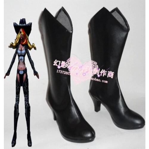 LOL Black Halloween Caitlyn Long Cosplay Shoes Boots H016