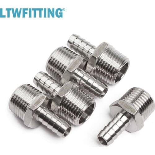 LTWFITTING Stainless Steel 316 Barbed Fitting Connector 1/2-Inch Male BSPT x 3/8-Inch (10mm) Hose Barb Fuel Gas
