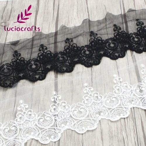 Lucia crafts 1y/3y 125mm Embroidery Fabric lace Black White Sweet Lace Trim DIY Craft Materials Clothing Accessories R0507