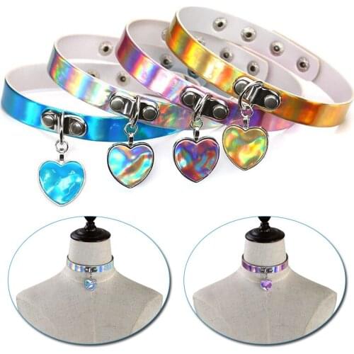 Fashion Sexy Harajuku Handmade Heart Pendant Choker Laser Light Necklace Punk Leather Collar Chocker Necklace Party Jewelry