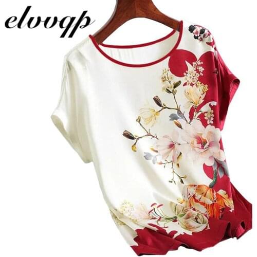 Fashion Floral Print Blouse Pullover Ladies Imitate Silk T-shirt Plus Size M-4xl Vintage Print Casual Short Sleeve Mother Tops