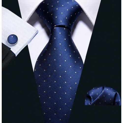 Fashion Navy Polka Dot 100% Silk Tie Barry.Wang Gift Woven Neck Tie For Men Party Business Wedding Free Shipping FA-5095