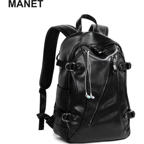 MANET USB Charge Mens Backpack Wear-resistant School Backpack Large Capacity Leather Travel Bag Vintage Laptop Pack Aesthetic