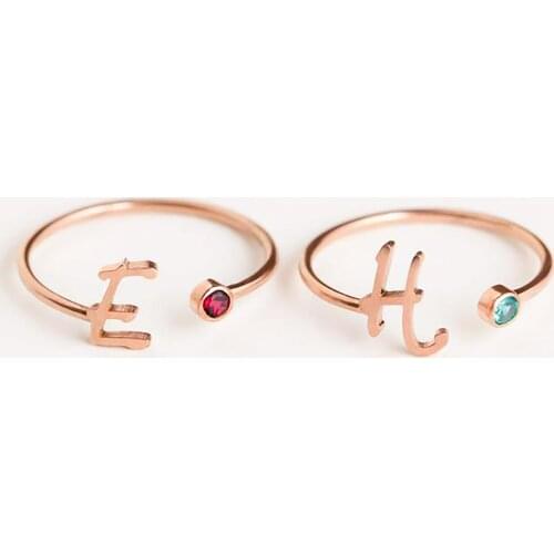 Customize Name 12 Color Month Birthstone Rings Personalized Stainless Steel Stackable Initial Letter Ring Fashion Gift For Women