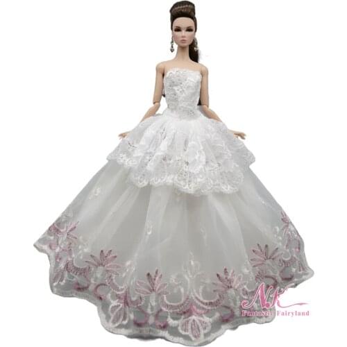 NK1 Pcs White Lace Wedding Dress Prince Outfit For Barbie Doll Clothes Party Gown For 1/6 BJD Dollhouse Accessories Kids Toys