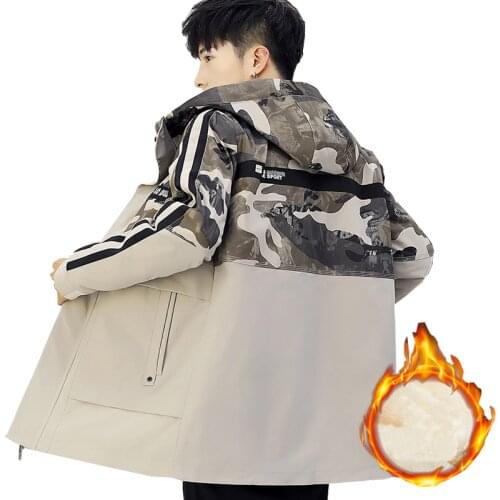 2021 Autumn Winter Plush Hooded Jacket Mens Mid-Long Fleece Coat Thicken Velvet Warm Windbreaker Streetwear Tops Overcoat Cloth