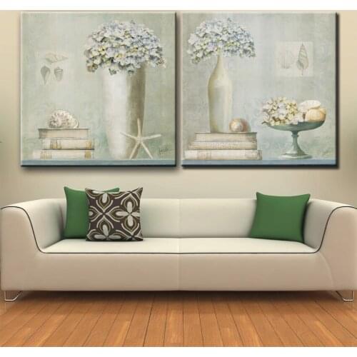 Pastoral blue flowers shell scenery set canvas printings oil painting printed on canvas living room wall art decoration picture