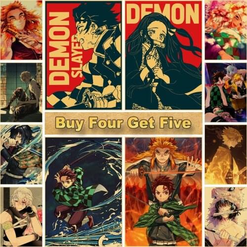 Demon Slayer Posters Popular Japanese Anime Poster Sticker Retro Decorative Painting Picture Room Bar Hotel Wall Art Decor