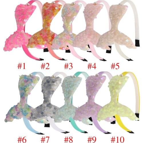 10 Pcs/lot Children Mermaid Glitter Headband Sequin Spring Color Design Outdoors Girls Hairband Tail Hair Bands