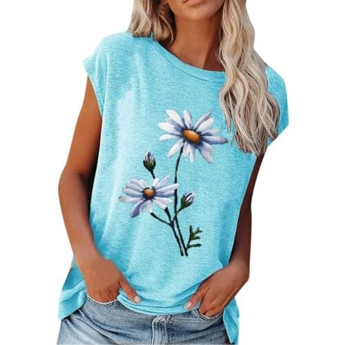 Plus Size Women Clothes Summer Tops Femme Short Sleeve Tee Loose Floral Print Funny T Shirt Oversize