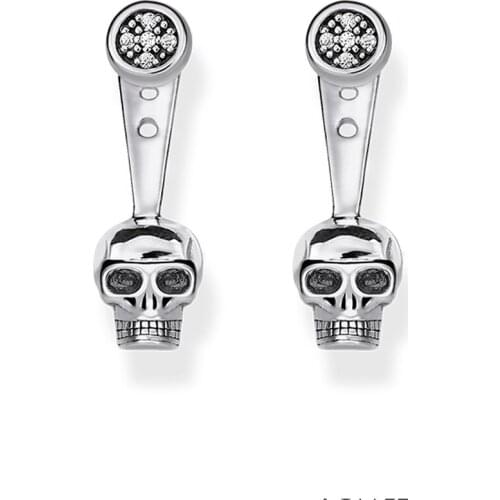 Silver White Zirconia Jackets Skull Stud Earrings, 2018 New Fashion Thomas Style Ear Stud Earings Jewelry Gift For Women