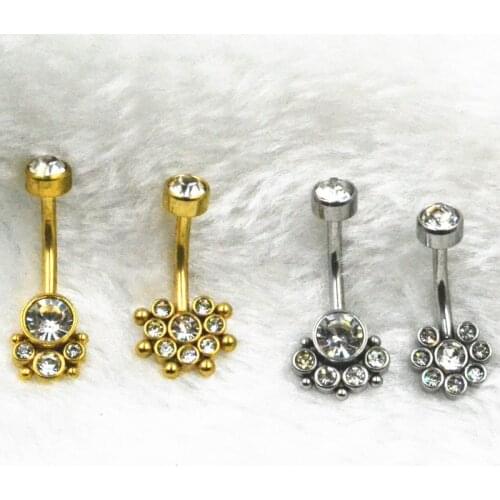 50PCS Surgical Steel New Ball Gems Navel Belly Ring Button Bar Internally Threaded Navel Rings Body Piercing Jewelry Gold/Sliver