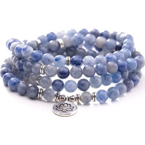 Blue 108 beads 8mm elastic adjustable Lotus life tree Buddha OM eye Chakra Reiki agate Onyx Yoga Bracelet necklace cbbe2