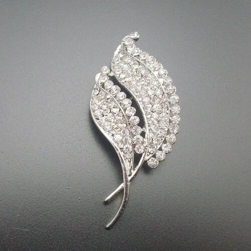 1 Piece Fashion Twinkling Exquisite Feather Rhinestone Crystal Leaf Brooches For Women, Item No.: BH7367