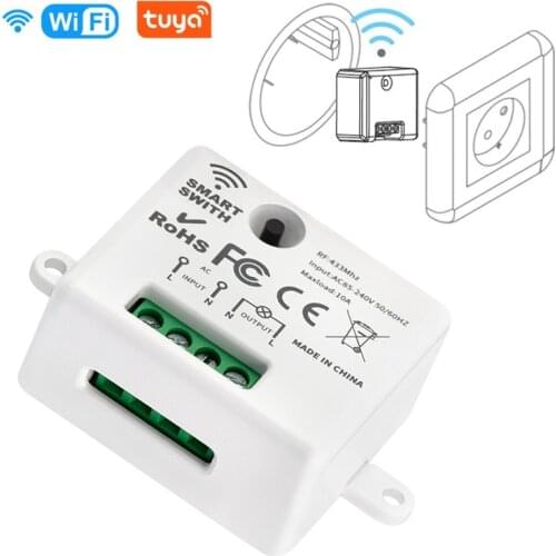220V 10A Tuya Wifi Mini Smart Switch Single Wire Mobile Phone Remote Controller RF/RF433 + WiFi Works With Alexa Google Home