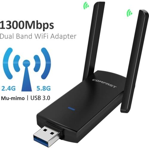 USB Wifi Adapter 1300Mbps RTL8812BU Dual Band for PC Black Ethernet WiFi Dongle External Antenna Wi Fi Receiver Network Card