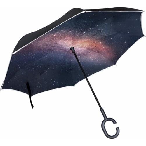 Windproof Reverse Space Galaxy Umbrella Double Layer Inverted Umbrellas Self Stand Umbrella Rain Women