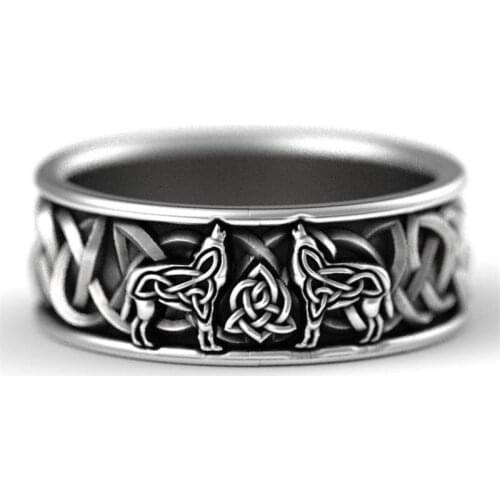 Viking wolf ring fashion accessories Nordic Irish knot double wolf personality men and women ring viking jewelry