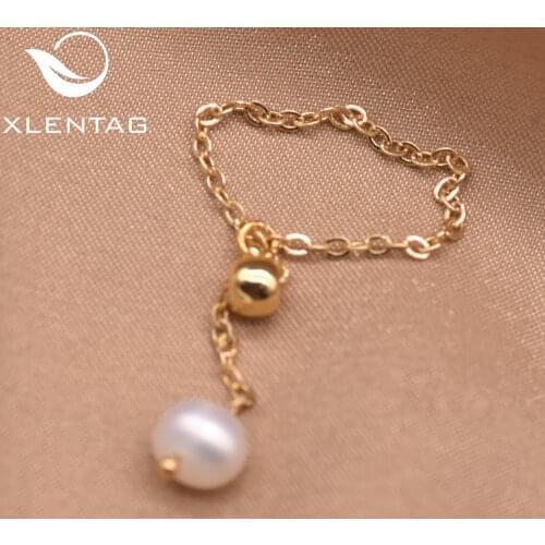Xlentag Natural Freshwater Pearl Rings Chain Rings Simple Stylish Cute Womens Rings Couple Girls Gifts Handmade Jewelry GR0270