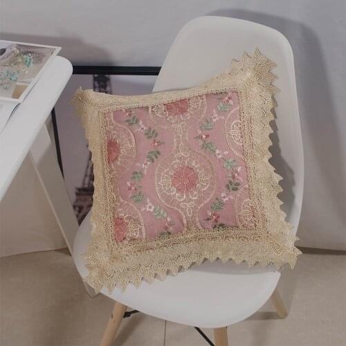 Polyester Jacquard Creative 3-Layers Organza Burgundy Embroidered Flowers 45x45cm Square Gold PillowCase For Home Decoration