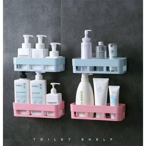 ZhangJi Bathroom Shelf No Drill Traceless Wall-mounted Shelf Rack Holder Adhesive Storage Box Bathroom Kitchen Accessory