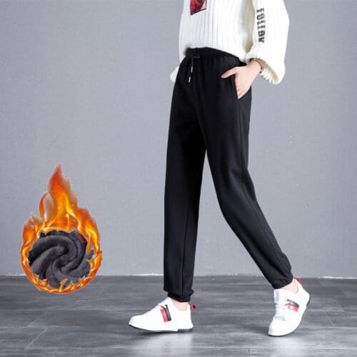 2020 casual loose plus velvet thickened sports pants womens elastic waist drawstring belt pocket guard pants feet harem pants