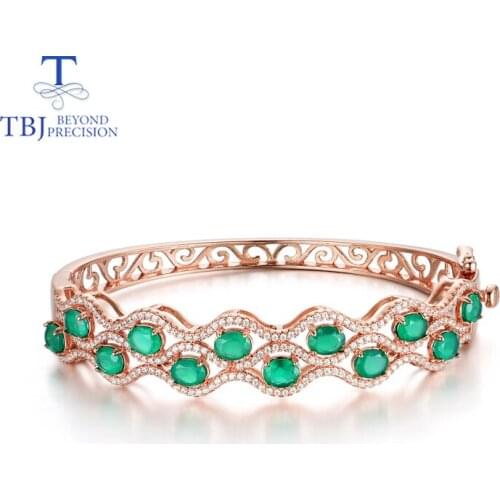 Natural gemstone green agate bangle 925 sterling silver wave mode bangle fine jewelry for women anniversary and daily wear